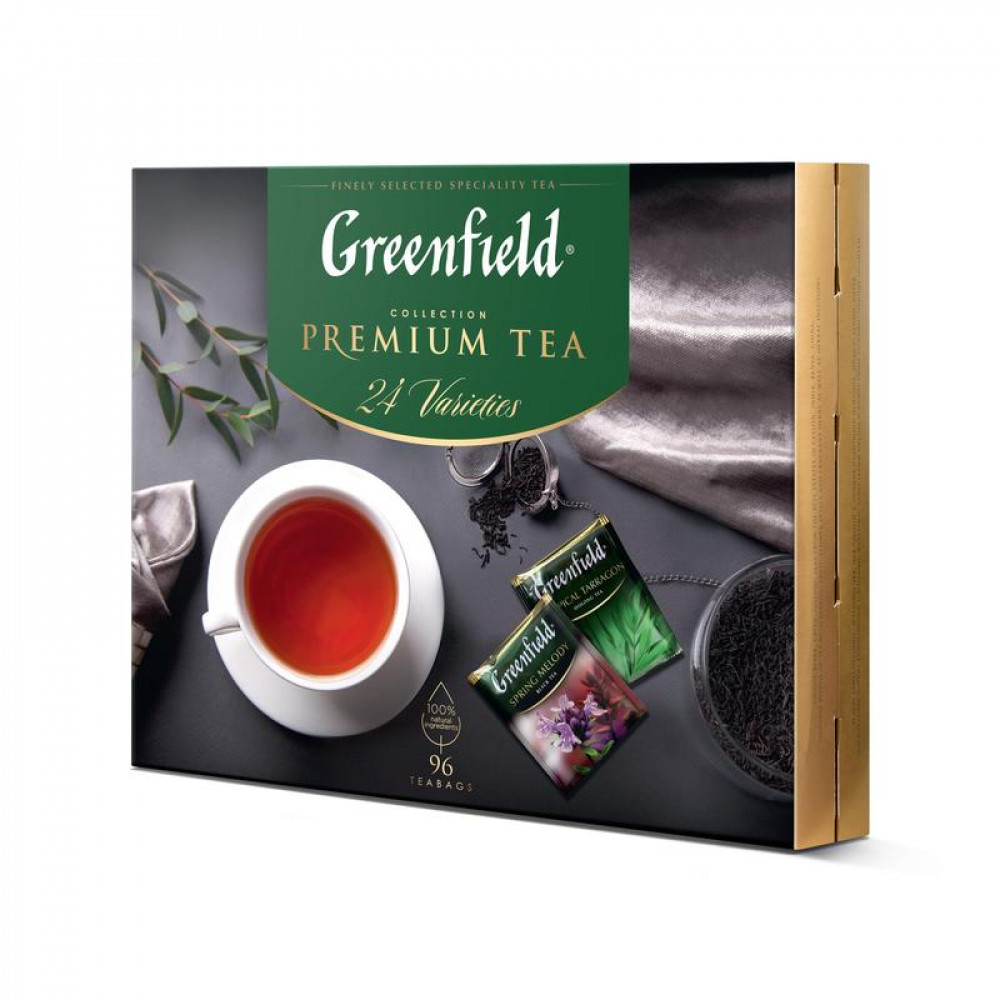 Greenfield collection. Набор 24 чая Greenfield Premium. Гринфилд премиум Теа. Чай Гринфилд ассорти подар набор 96 пак (24сорта по 4пак) 167,2г. Подарочный набор Гринфилд 96 пакетиков.