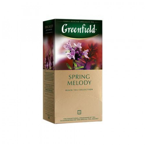 Чай Greenfield черный с чабрецом, мятой и листом черной смородины Spring Melody в саше 25 пак.